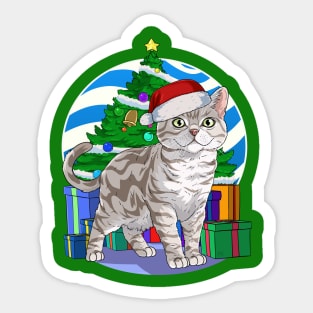 American Shorthair Cat Santa Christmas Gift Sticker